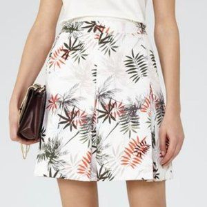 Reiss Selena Pleated Cotton Skirt - Palm Fronds - 10